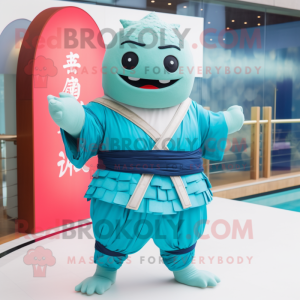 Cyan Dim Sum maskot drakt...