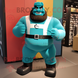 Teal Strongman maskot drakt...