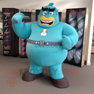 Teal Strongman maskot drakt...