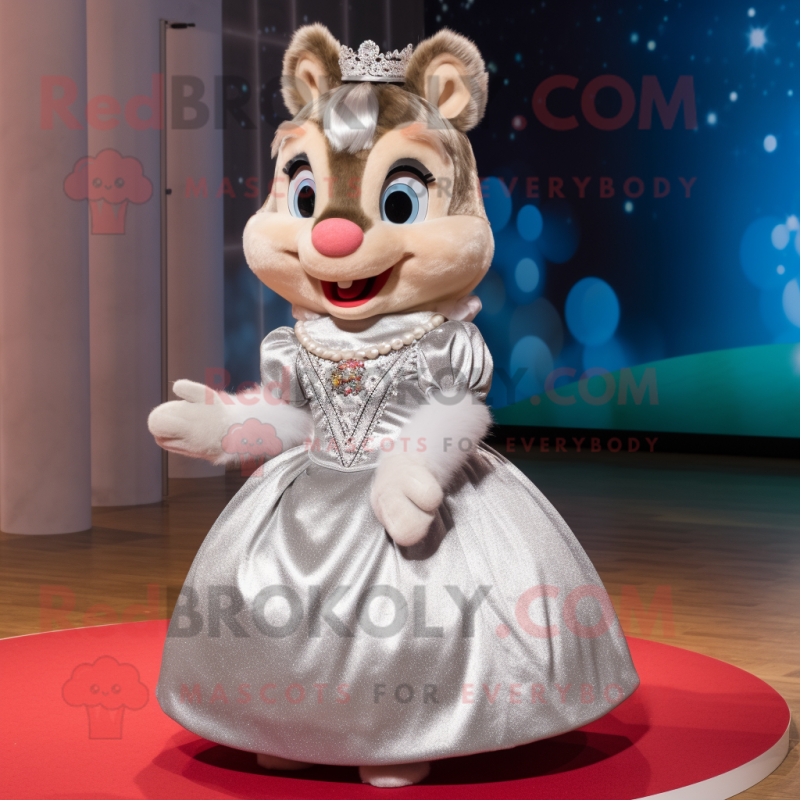 Silver Chipmunk mascot costume character dressed with a Ball Gown and Headbands