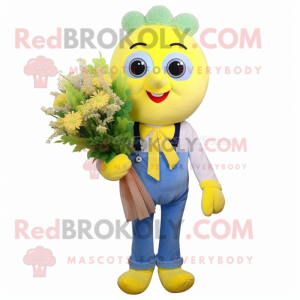 Lemon Yellow Bouquet Of Flowers mascot costume character dressed with a Flare Jeans and Bow ties