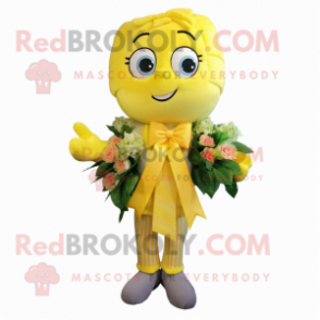 Lemon Yellow Bouquet Of Flowers mascot costume character dressed with a Flare Jeans and Bow ties