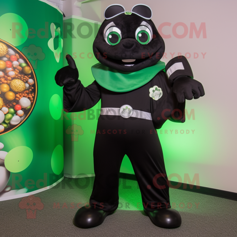 Black Bunch Of Shamrocks mascot costume character dressed with a Turtleneck and Rings