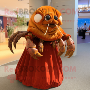 Personaje de disfraz de mascota de cangrejo ermitaño rojo vestido