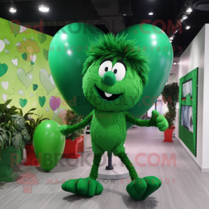 Forest Green Heart Shaped Balloons mascot costume character dressed with a Bermuda Shorts and Hairpins