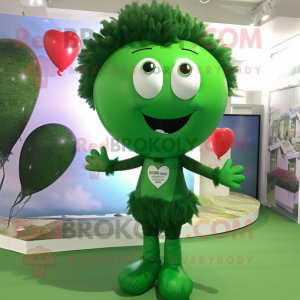 Forest Green Heart Shaped Balloons mascot costume character dressed with a Bermuda Shorts and Hairpins