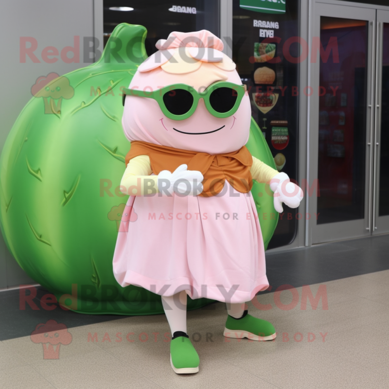 Peach Corned Beef And Cabbage mascot costume character dressed with a A-Line Skirt and Sunglasses