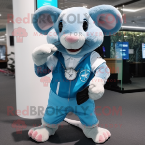 Sky Blue Rat maskot kostume...