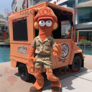 Rust Fried Calamari mascot costume character dressed with a Cargo Shorts and Berets