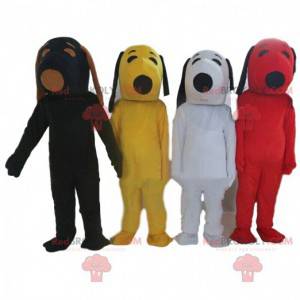4 Snoopy maskoter i forskjellige farger, kjente kostymer -