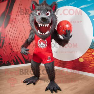 Red Werewolf mascot costume character dressed with a One-Piece Swimsuit and Hairpins