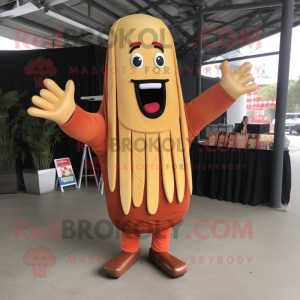 Rust French Fries mascot costume character dressed with a Long Sleeve Tee and Foot pads