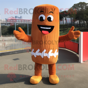 Rust French Fries mascot costume character dressed with a Long Sleeve Tee and Foot pads