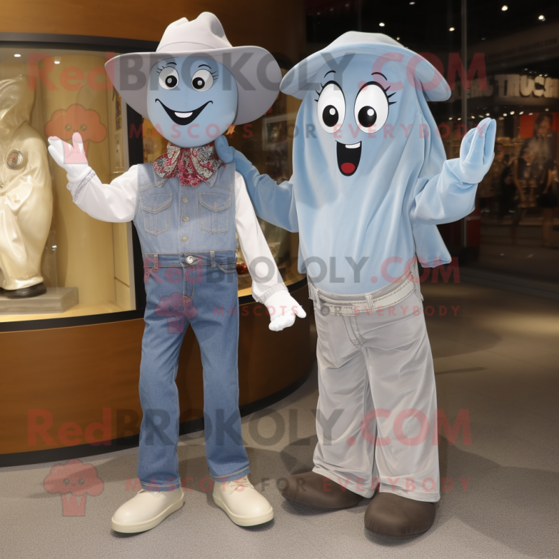 Silver Oyster mascot costume character dressed with a Boyfriend Jeans and Cummerbunds