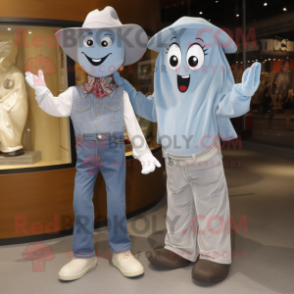 Silver Oyster mascot costume character dressed with a Boyfriend Jeans and Cummerbunds