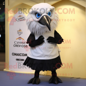 Cream Crow mascot costume character dressed with a Mini Skirt and Belts