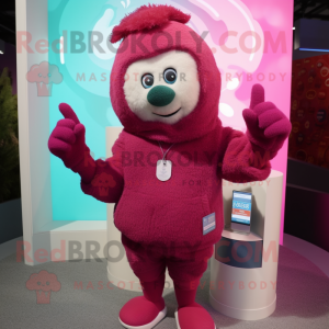 Magenta Engagement Ring mascot costume character dressed with a Cardigan and Mittens
