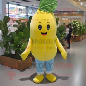 Lemon Yellow Radish mascot costume character dressed with a Boyfriend Jeans and Anklets