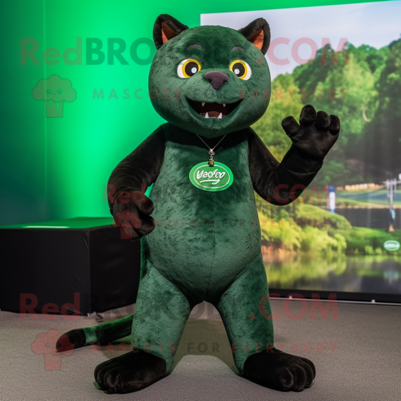 Forest Green Jaguarundi mascot costume character dressed with a Trousers and Keychains