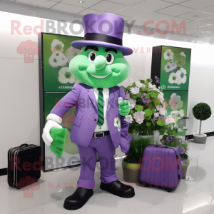 Lavender Bunch Of Shamrocks mascot costume character dressed with a Suit Pants and Briefcases