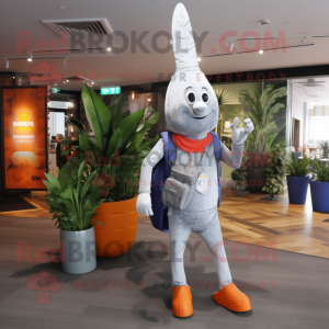 Silver Carrot mascot costume character dressed with a Flare Jeans and Briefcases