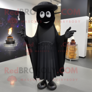 Black Scented Candle mascot costume character dressed with a Trousers and Shawl pins