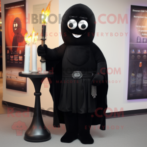 Black Scented Candle mascot costume character dressed with a Trousers and Shawl pins