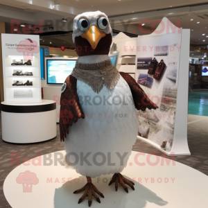 Brown Pigeon mascot costume character dressed with a Wedding Dress and Bracelets