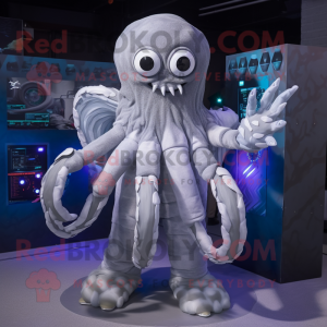 Silver Kraken maskot kostym...