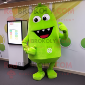 Lime Green Raspberry mascot costume character dressed with a Trousers and Digital watches