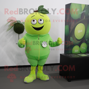 Lime Green Raspberry mascot costume character dressed with a Trousers and Digital watches