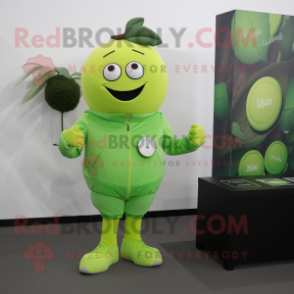 Lime Green Raspberry mascot costume character dressed with a Trousers and Digital watches