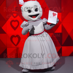 Silver Love Letter mascot costume character dressed with a Empire Waist Dress and Mittens