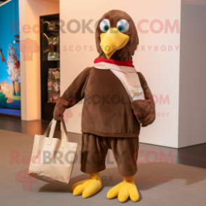 Brown Bald Eagle mascot costume character dressed with a Turtleneck and Tote bags