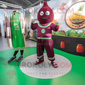 Maroon Green Beer mascot costume character dressed with a Yoga Pants and Necklaces