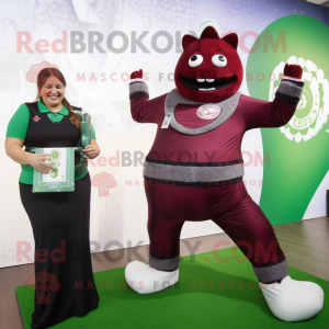 Maroon Green Beer mascot costume character dressed with a Yoga Pants and Necklaces