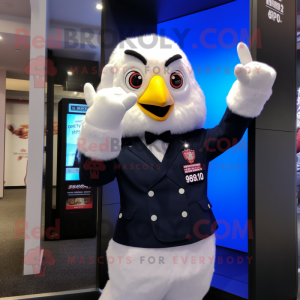 White Fried Chicken mascot costume character dressed with a Blazer and Gloves