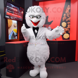 White Fried Chicken mascot costume character dressed with a Blazer and Gloves
