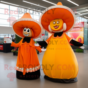 Orange Tacos mascot costume character dressed with a Evening Gown and Berets