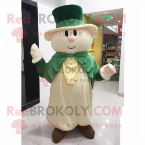 Cream Leprechaun mascot costume character dressed with a Dress and Beanies