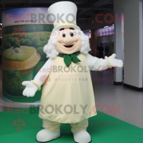 Cream Leprechaun mascot costume character dressed with a Dress and Beanies
