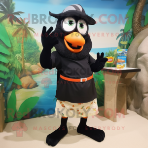 Black Moussaka mascot costume character dressed with a Bermuda Shorts and Earrings