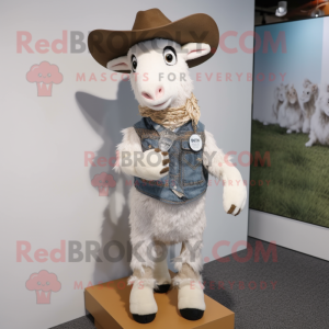 nan Goat mascot costume character dressed with a Bootcut Jeans and Hat pins