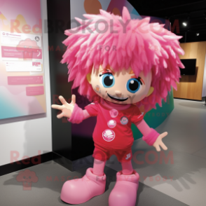 Pink But mascot costume character dressed with a Rash Guard and Hair clips
