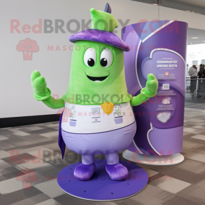 Purple Cucumber mascot costume character dressed with a Playsuit and Pocket squares