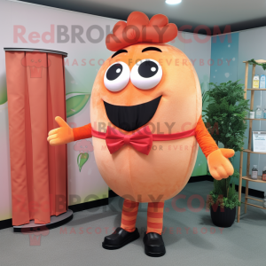 Peach Hamburger mascot costume character dressed with a Sheath Dress and Bow ties
