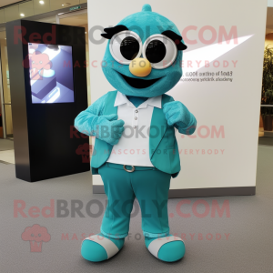 Teal Ice mascot costume character dressed with a Dress Shirt and Rings