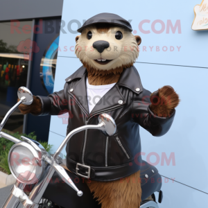 nan Otter mascot costume character dressed with a Biker Jacket and Cufflinks