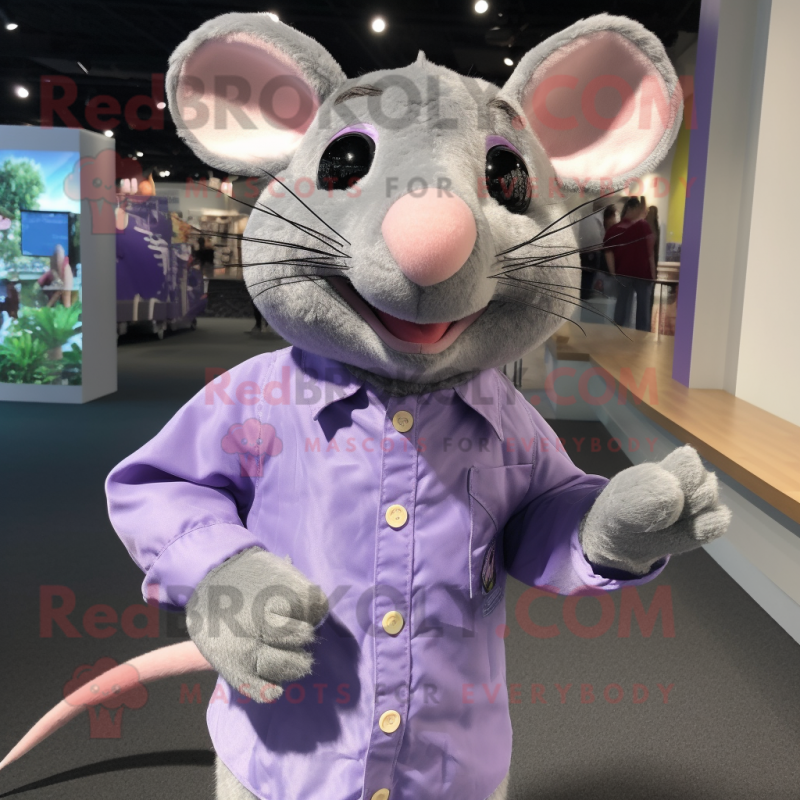 Purple Rat mascot costume character dressed with a Button-Up Shirt and  Cummerbunds