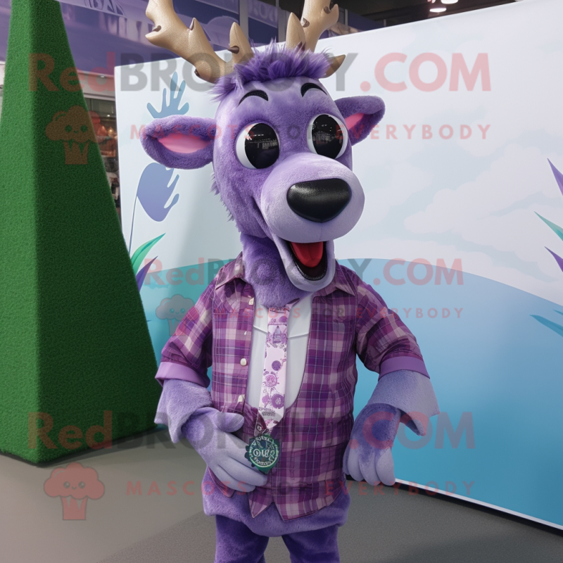 Lavender Reindeer mascot costume character dressed with a Dress Shirt and Earrings